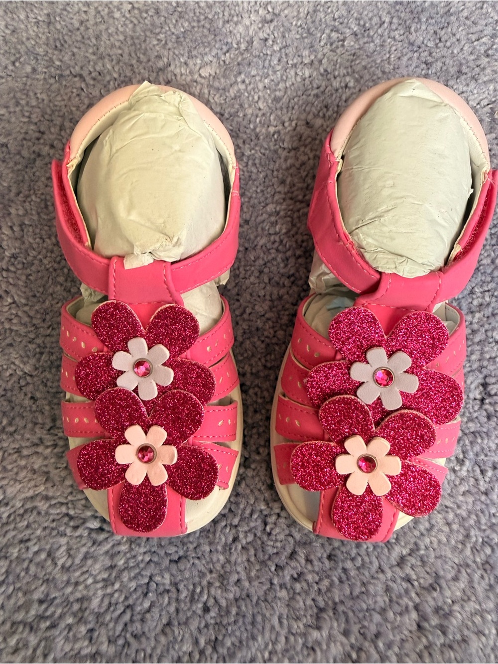 Girls Pink Floral Glitter Sandals - Kids